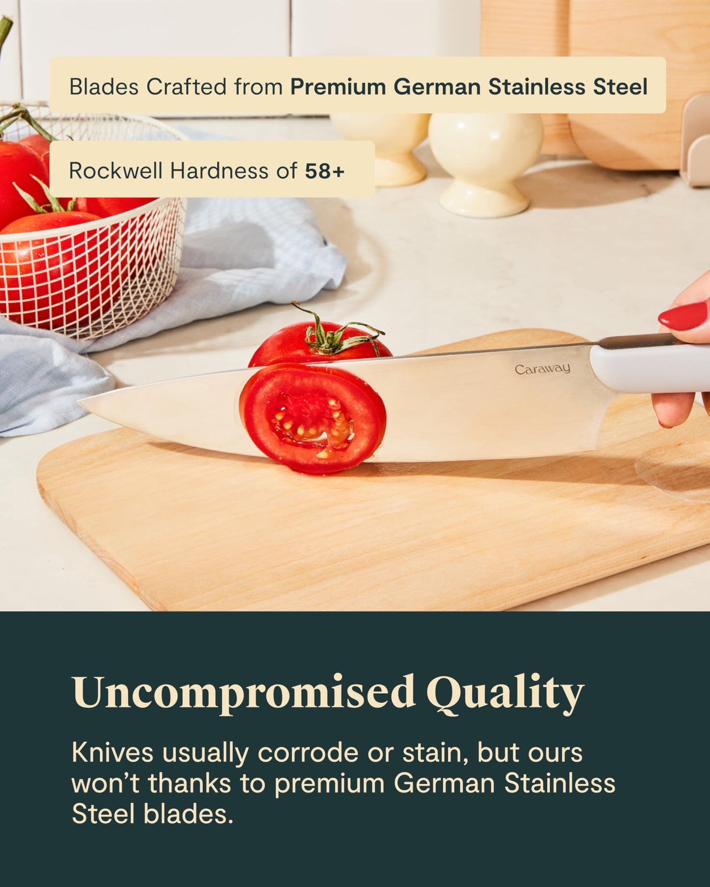 Caraway 14-Piece Kitchen Prep Set - Kitchen Knife Set & Wooden Utensil Set - Made With Premium German Steel Blades & FSC-Certified Birch Wood - Non-Toxic Materials - Includes Organizer - Perracotta
