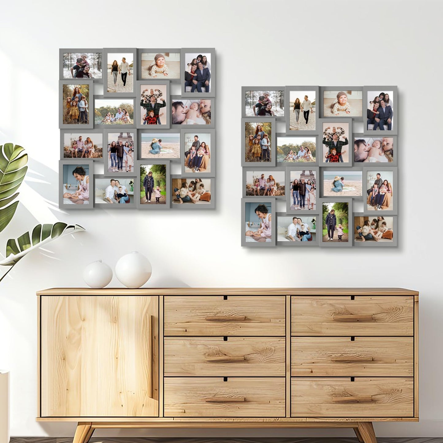 J.M.Deco Collage Picture Frames for Wall 16 Opening, Large Photo Frame Collage Wall Hanging for 4x6 Photo, Reunion Friends Family Memory, Christmas Gift - Grey