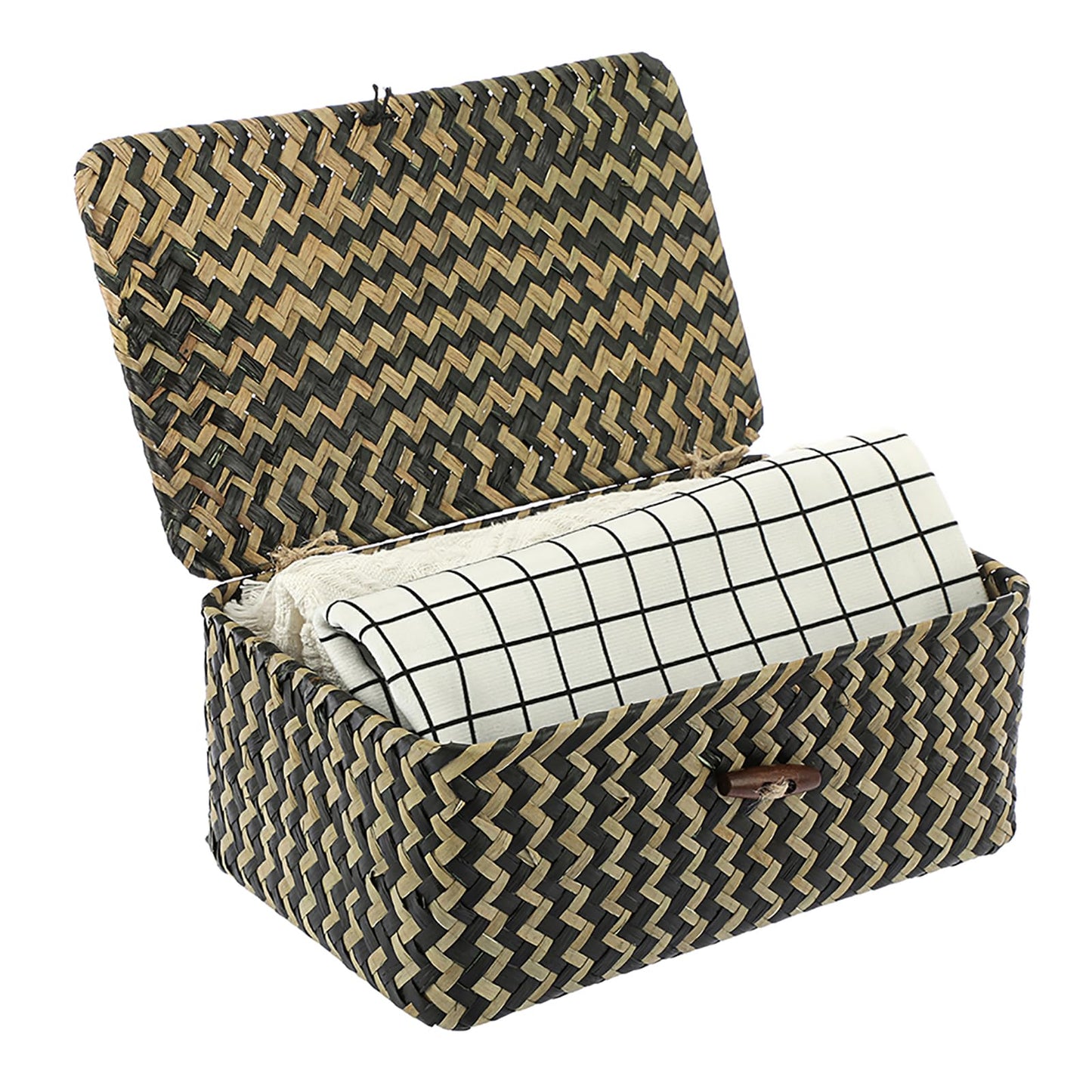 Hipiwe Seagrass Storage Baskets with Lid Woven Wicker Storage Bins for Organizing Natural Rectangular Home Organizer for Bedside Living Room Entryway Table,10.2" x 6.3" x 3.9"