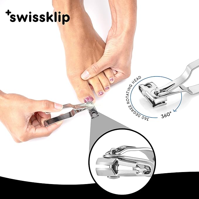 Swissklip Nail Clippers for Men & Women | Finger Nail Clippers for Adult with 360 Degree Rotating Head I Fingernail Clippers for Women I Surgical-Grade Stainless Steel Material