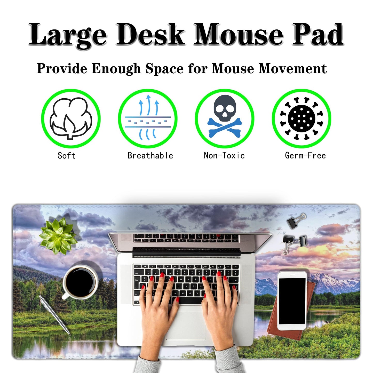Samgula Gaming Mouse Pad Green Computer Pad, Large Mousepads Desktop Mats, Mouse Pad Big Waterproof Non-Slip Rubber Base, 35.4 X 15.7 inch for Work/Game/Office Oxbow Bend Grand Teton National Park