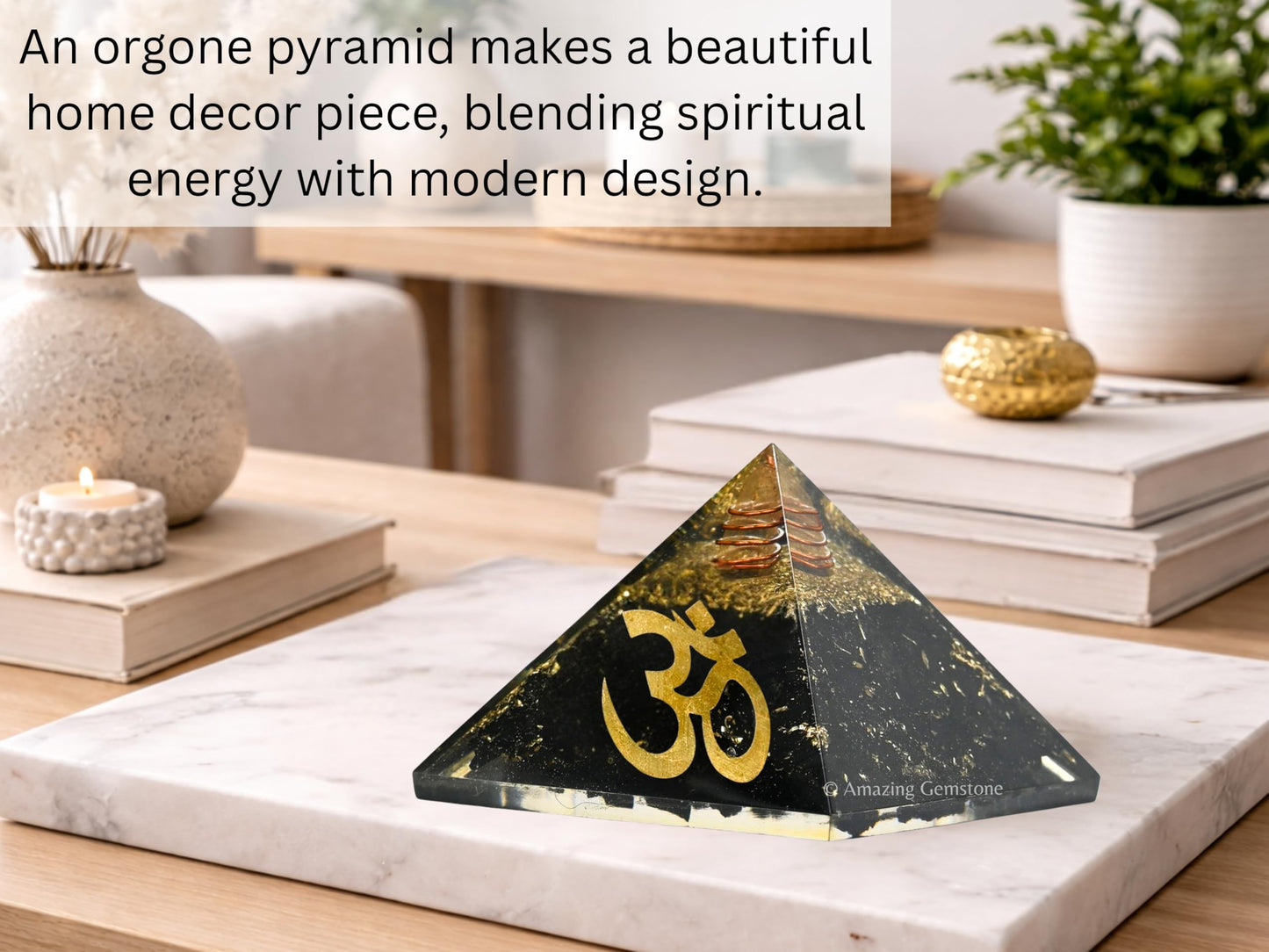 Large Orgone Pyramid | Black Tourmaline Pyramid Crystal | OM Orgonite Pyramid | Organ Pyramids Positive Energy Healing