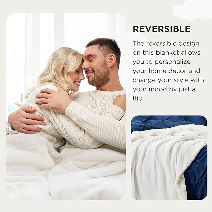Bedsure Sherpa Fleece Oversized Cal King Blankets for Bed - Thick and Warm, Soft Fuzzy Plush Large Blanket for Winter, White, 112x98 Inches
