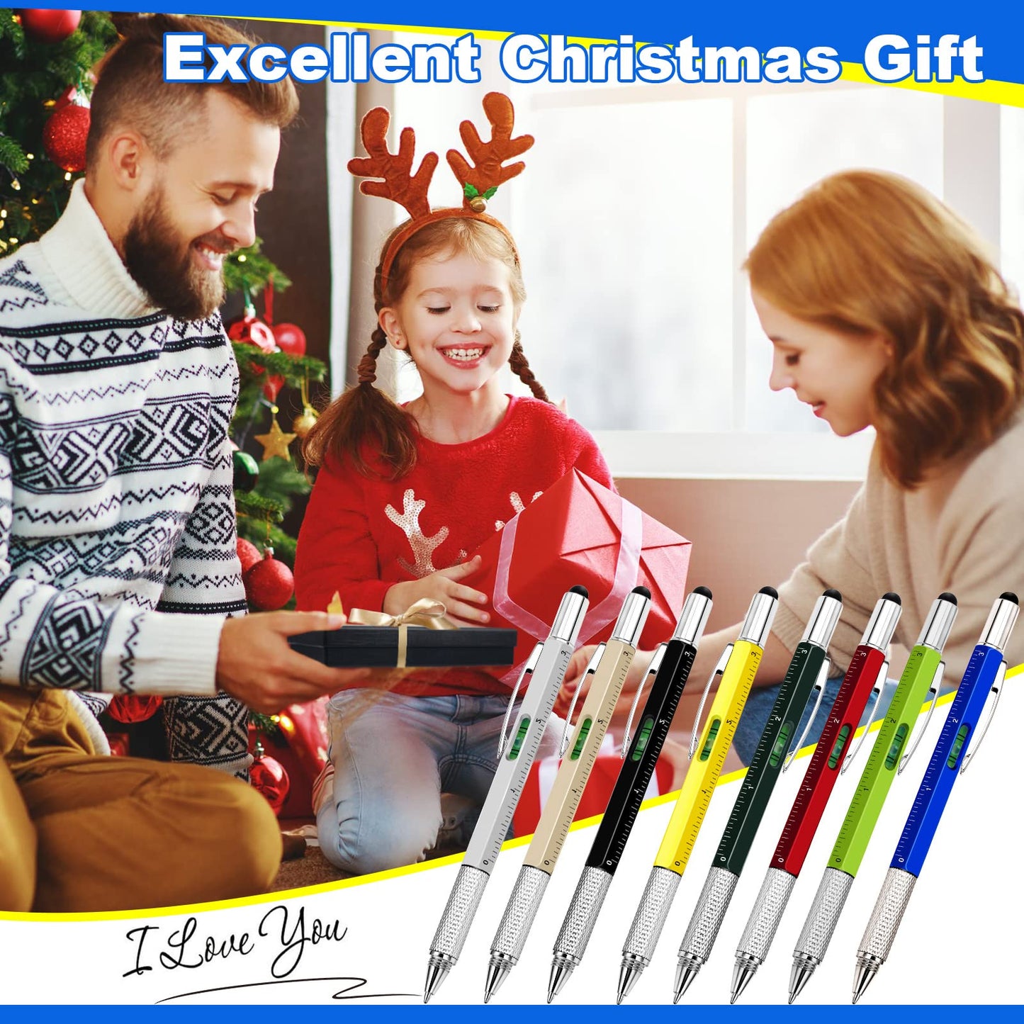 Zhanmai 72 Pcs Christmas Multitool Pen Gifts Bulk 6 in 1 Tool Pen with Level Gauge Ruler, Screwdriver, Stylus & 80 Replacement Refills, Unique Birthday Gifts for Men(Multicolor)