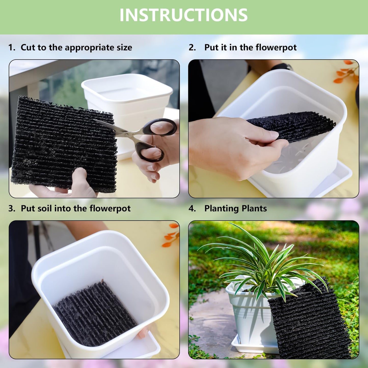 YENXIKU 6-Pack Flexible Plant Pot Mat - Planter Water Liners for Inside of Potted Plants, Easy-to-Cut Soil Protection & Aeration Mat (6.3 inch)