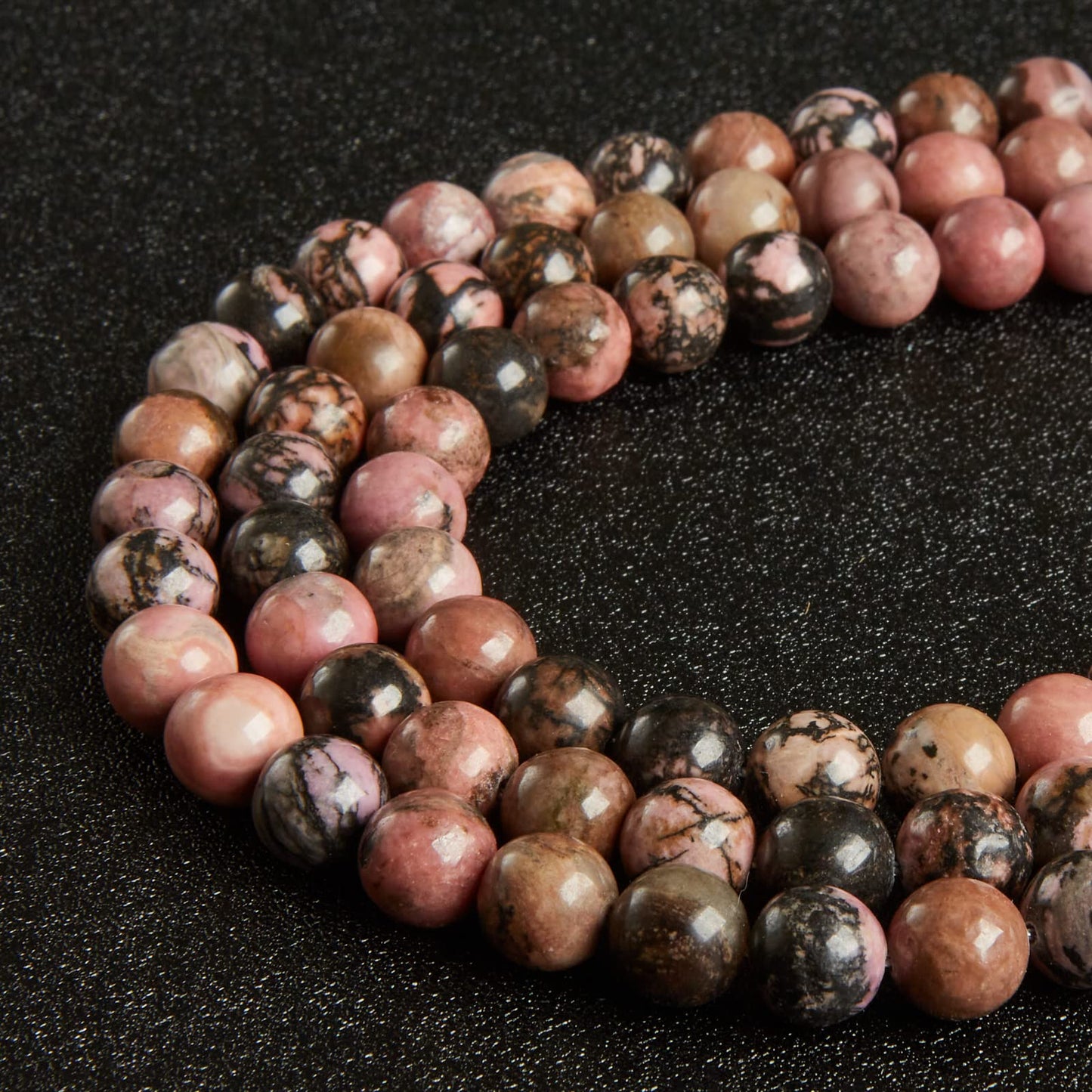 60pcs 6mm Pink Black Rhodochrosite Beads Natural Gemstone Beads Round Loose Beads for Jewelry Making