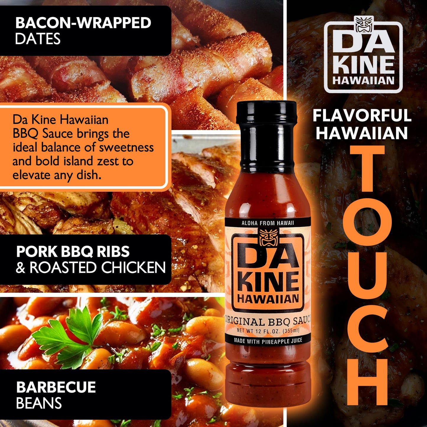 Da Kine Hawaiian BBQ Sauce, Premium Gourmet Barbecue Sauce Made in Small Batches, Gluten-Free BBQ Sauce for Meat, Fish, and Vegetables - Original 12 oz (1 Pack)