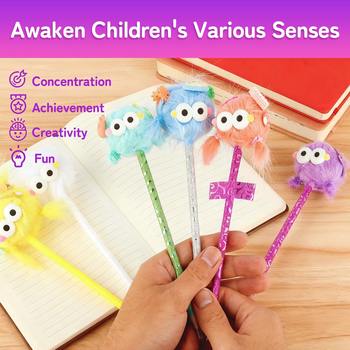 Ulema 65Pcs Cute DIY Pen Making Kit Fun Craft for Tweens, Girls & Kids, Create 12 Plush and Floating Pens, Mess-Free Creative Activity Great Gift for Artistic Kids.