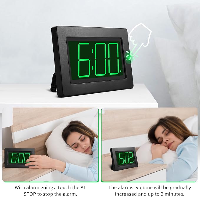 Alarm Clock,3" LED,3-level Brightness,Battery Operated,Wall-mount/Table-top