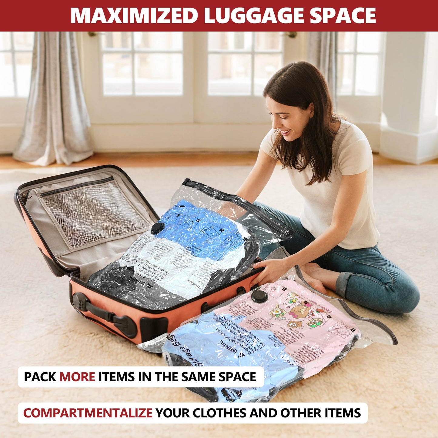 Vacuum Bags for Travel with Rechargeable Pump, 12 Combo (4L/4M/4S) Compression Packing Seal Bags for Luggage Suitcase, Space Saver for Clothing and Clothes Storage Travel