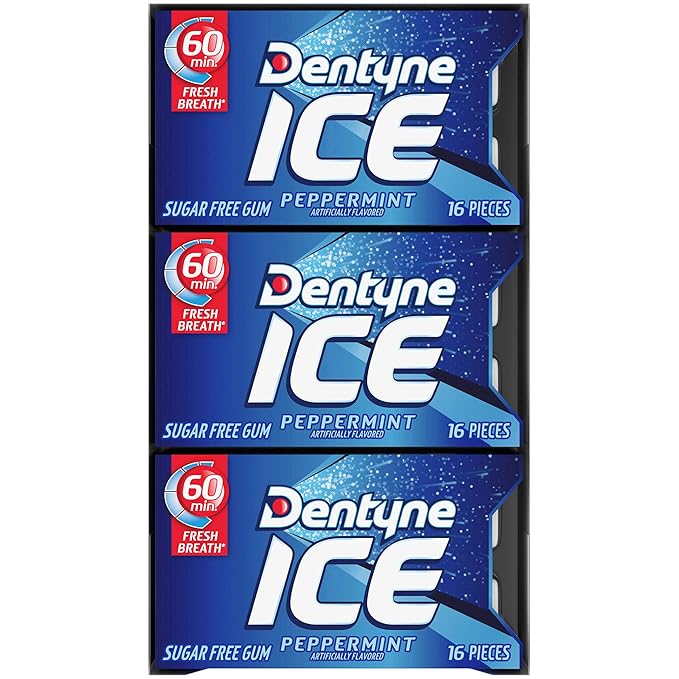 Dentyne Ice Peppermint Sugar-Free Chewing Gum, 9 Packs of 16 Pieces (144 Total Pieces)
