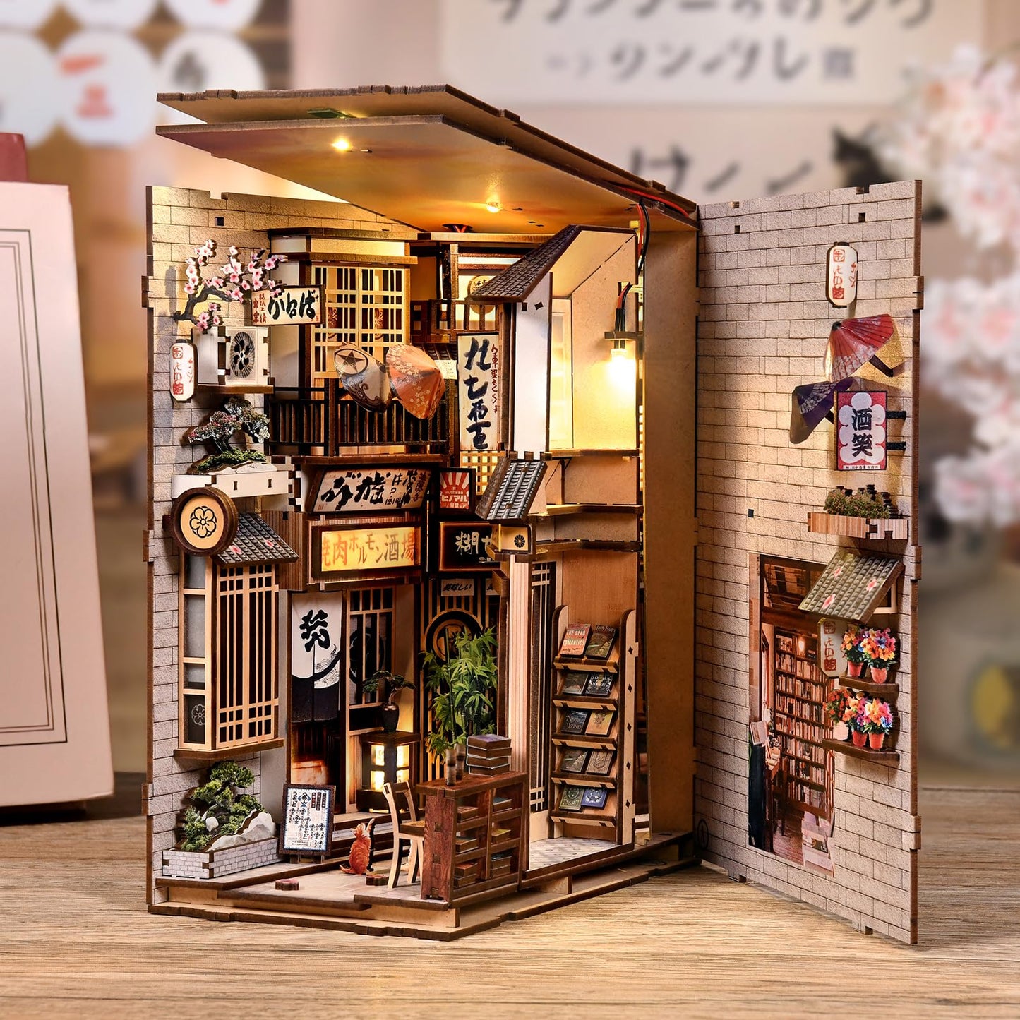 Book Nook Kit, DIY Miniature House Kit for Adults and Teens, 3D Puzzle Tiny Dollhouse House Bookshelf Decor, Adult Crafts Booknook Gifts for Book Lovers (Cat Waiting Alley)