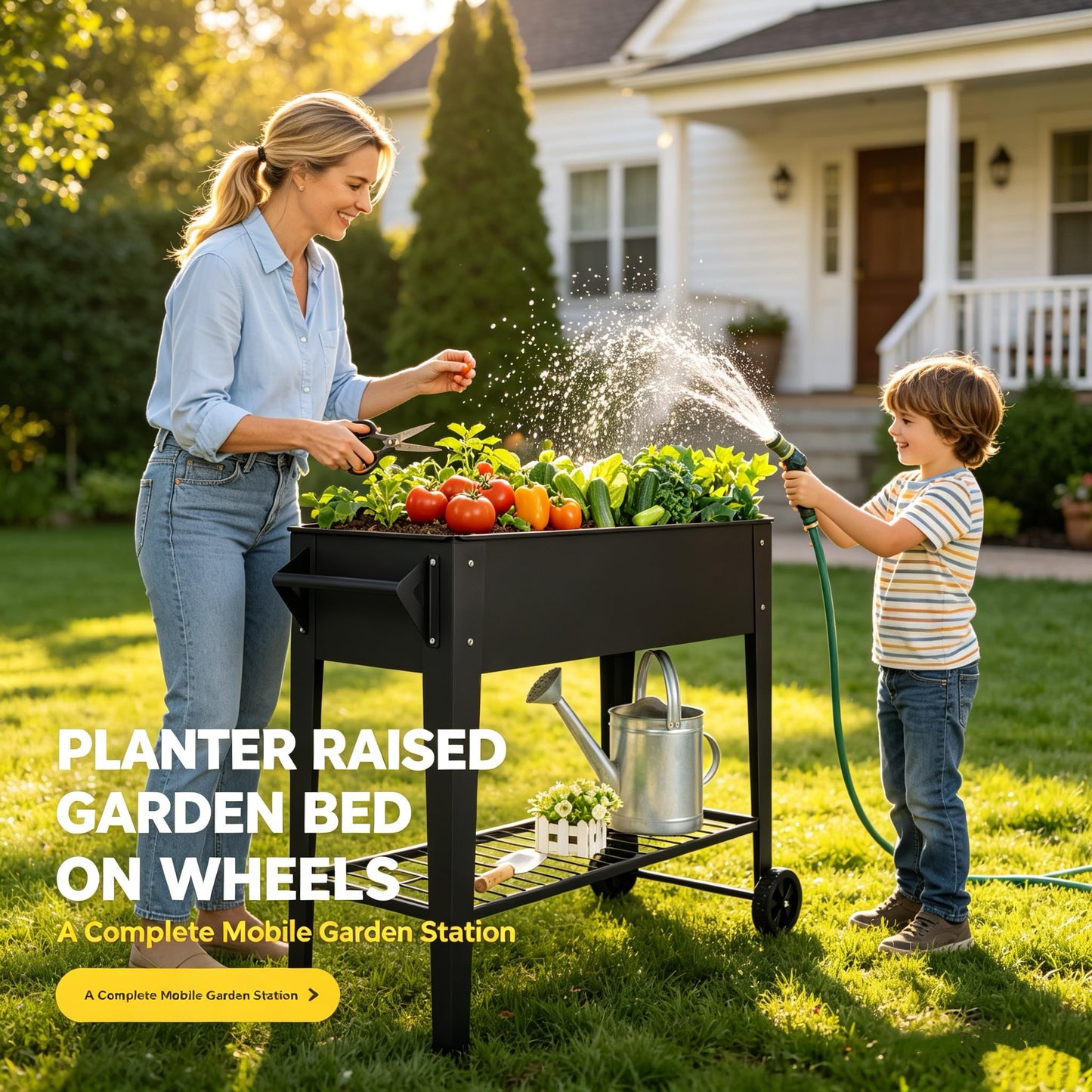 LEETOLLA Elevate 32" Tall Raised Garden Bed Outdoor with Wheels & Shelf for Mobility, 400LBS Capacity, Anti-Rust Steel Planter Box for Vegetables/Herbs, Patio-Balcony-Backyard