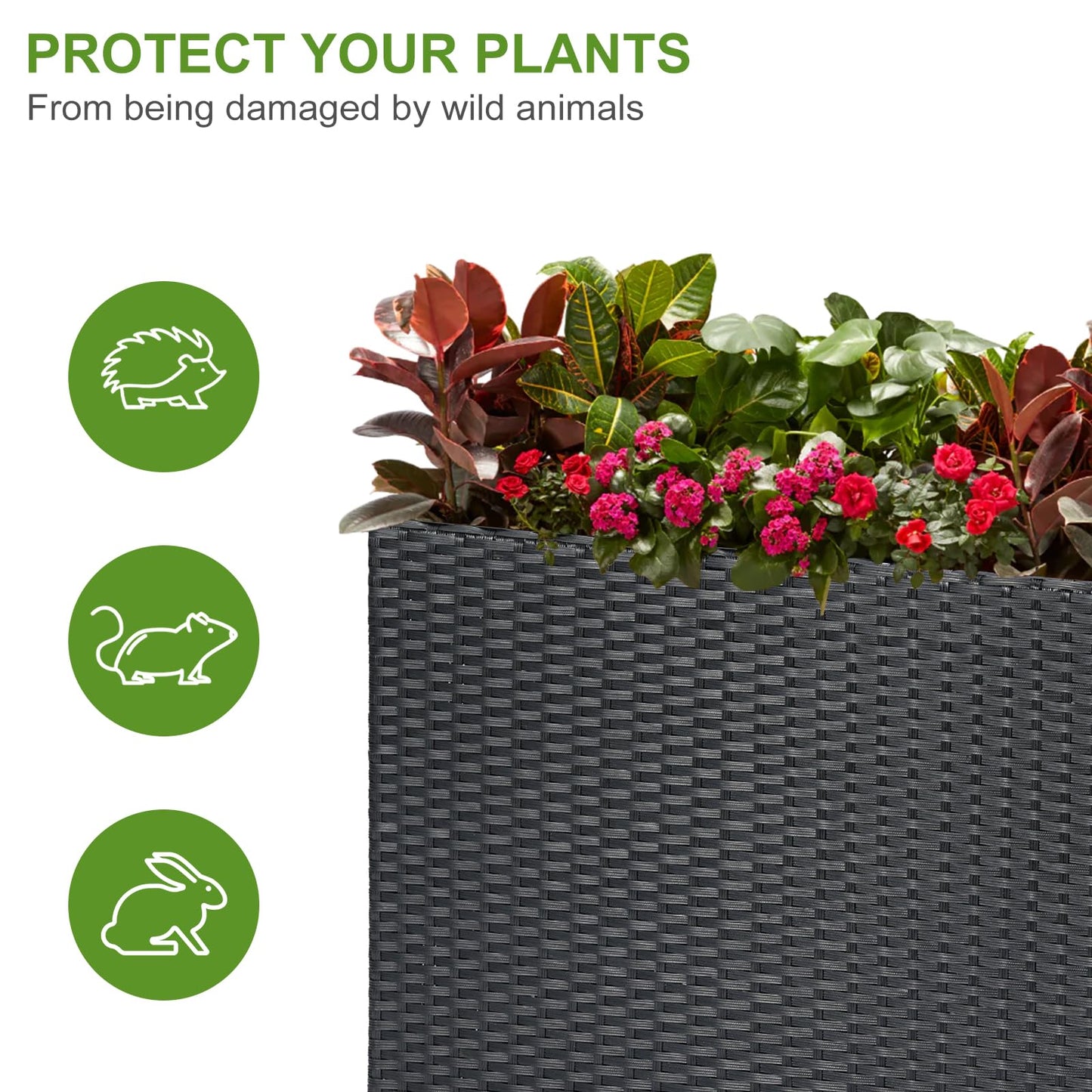LEWIS&WAYNE Tall Planters for Outdoor Plants Handmade Wicker Large Rectangular Block Planter Box with Removable Liners Modern Planter for Indoor Outdoor Patio Deck - Black