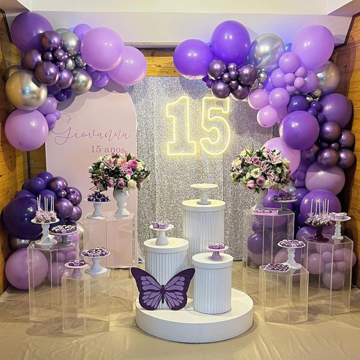 Purple Balloons,50Pcs 12 Inch Metallic Lavender Black Purple Confetti for Princess Girl Birthday Bridal Shower Wedding Anniversary Party Supplies