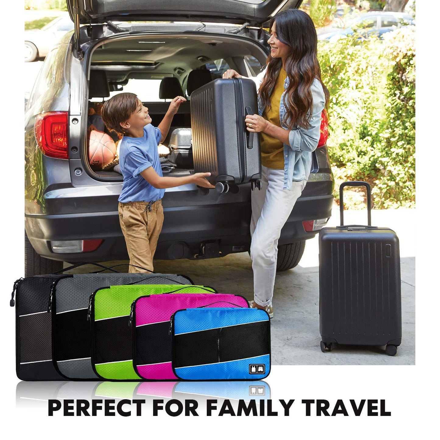8 Set Packing Cubes, Travel Luggage Bags Organizers Mixed Color Set (Grey Blue)