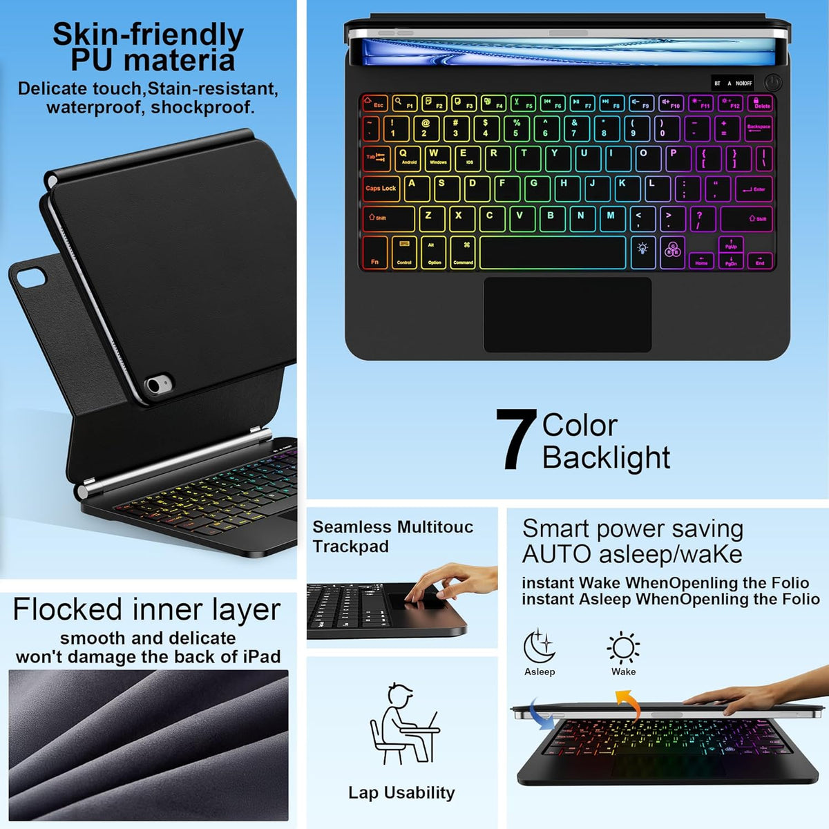 for iPad 11th (A16) & 10th Generation Case with Keyboard – Magic-Style Magnetic – Floating Cantilever Stand - Multi-Touch Trackpad Keyboard Case for iPad 11 inch 2025&10th Gen 10.9 inch (Black)