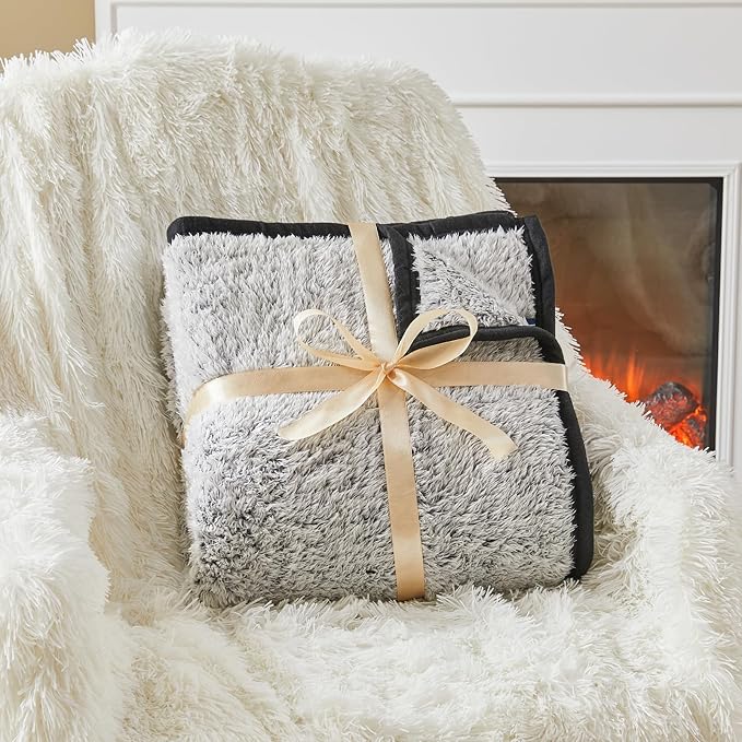 EMME Fuzzy Blanket Soft Fleece Throw Blankets for Women, Fluffy Sherpa Throws(Black,50"x60")