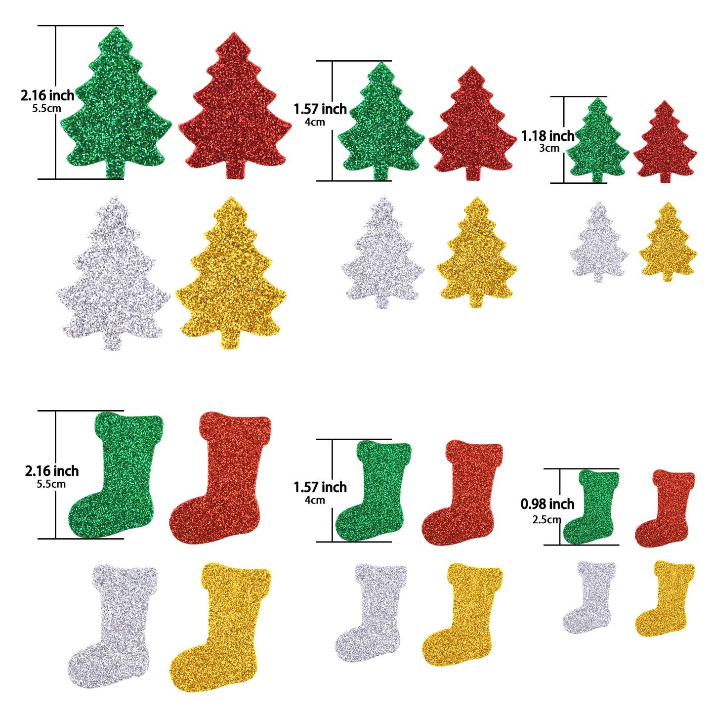 Livder 300 Pieces Christmas Glitter Foam Stickers Self Adhesive Snowflake Santa Bell Sticker for Xmas Gift Box Bag, Tree, Greeting Cards DIY Decoration (Pack of 2)