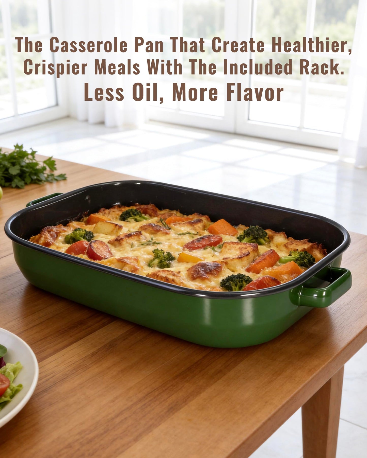 MCCSI Casserole Dishes for Oven Lasagna Baking Pan 6-Pack Set with Handle & Rack 14&17 Inch Large Deep Enamel Roasting Pan, 572°F Heat Resistance Dishwasher Safe NonStick Wedding Kitchen Gift Bakeware