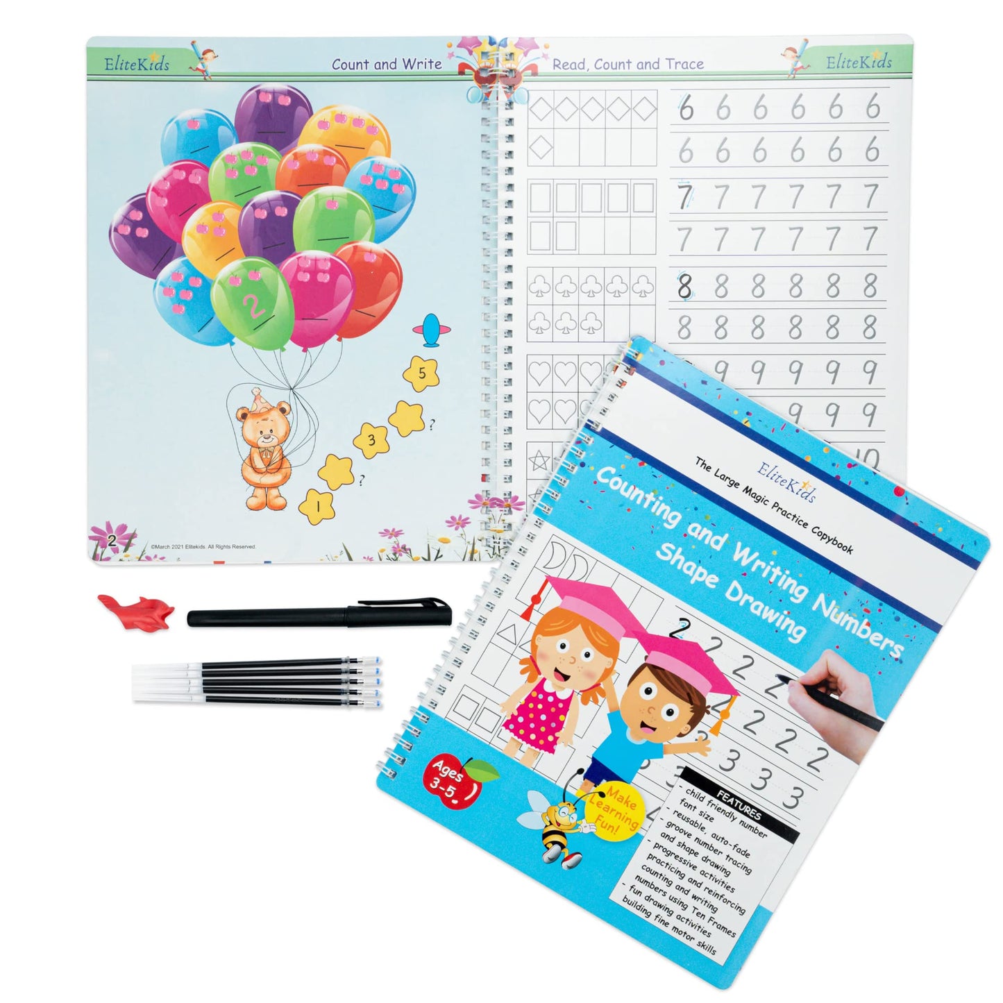 Magic Grooved Writing Practice for Kids, Trace Books for Kids Ages 3-5, 6-8, Handwriting Practice for kids 5-7, Teacher-Designed Reusable Magic Practice Copybook for Kids ages 3-8 (8.7×6.9in)