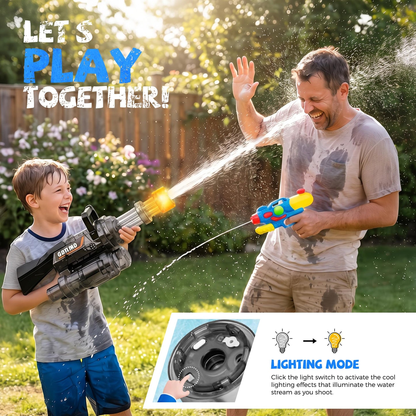 Electric Water Gun with LED Light and Rotating Nozzle, Large Capacity Water Blaster with Rechargeable Battery, 28–32FT Long Range Squirt Gun for Pool Beach Backyard Summer Games