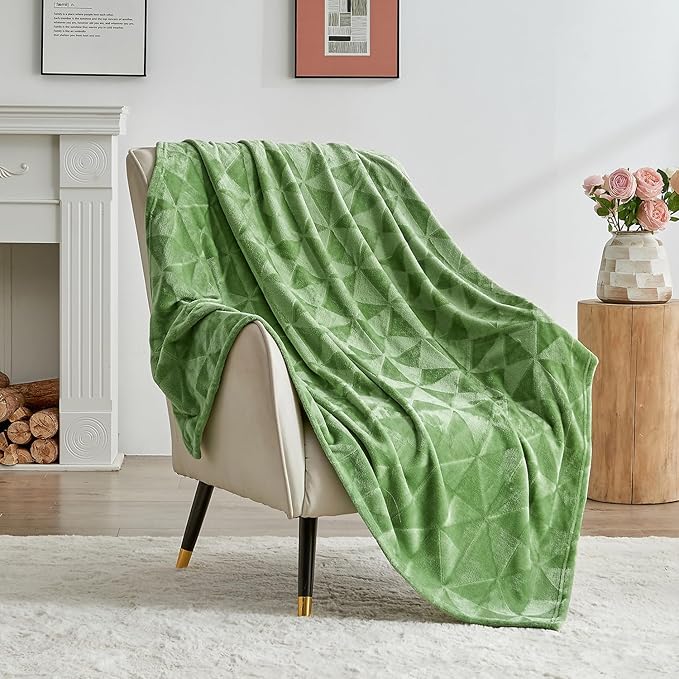SOCHOW Triangle Textured Flannel Fleece Throw Blanket, Super Soft Lightweight Cozy Warm Plush Blanket for Bed Couch Sofa, 60 x 80 Inches, Sage Green