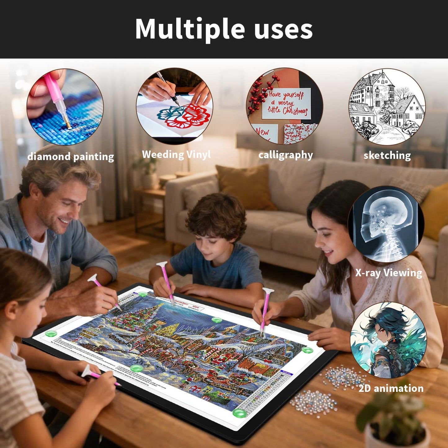 Zocelight Rechargeable A2 Light Pad 25.2" x 18.4",Magnetic Light Board for Diamond Painting,Physical Buttons,US Adapter,3 Colors,Stepless Dimming Light Box for Tracing, Light Table Sketching,Drawing