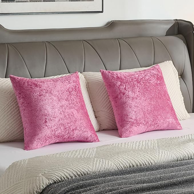 FUTEI Hot Pink Flannel Throw Pillow Covers 24x24 Inch Set of 2,Soft Dimensional Textured European Cushion Cases,Modern Home Decor for Couch Living Room