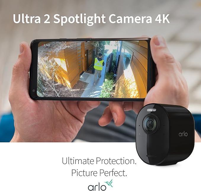 Arlo Ultra 2 Spotlight Camera 4K HDR (Camera only, SmartHub Sold Separately & is Required to Operate | Wireless Home Security Camera | Color Night Vision, Motion Sensor, 180º View, 2-Way Audio, Black