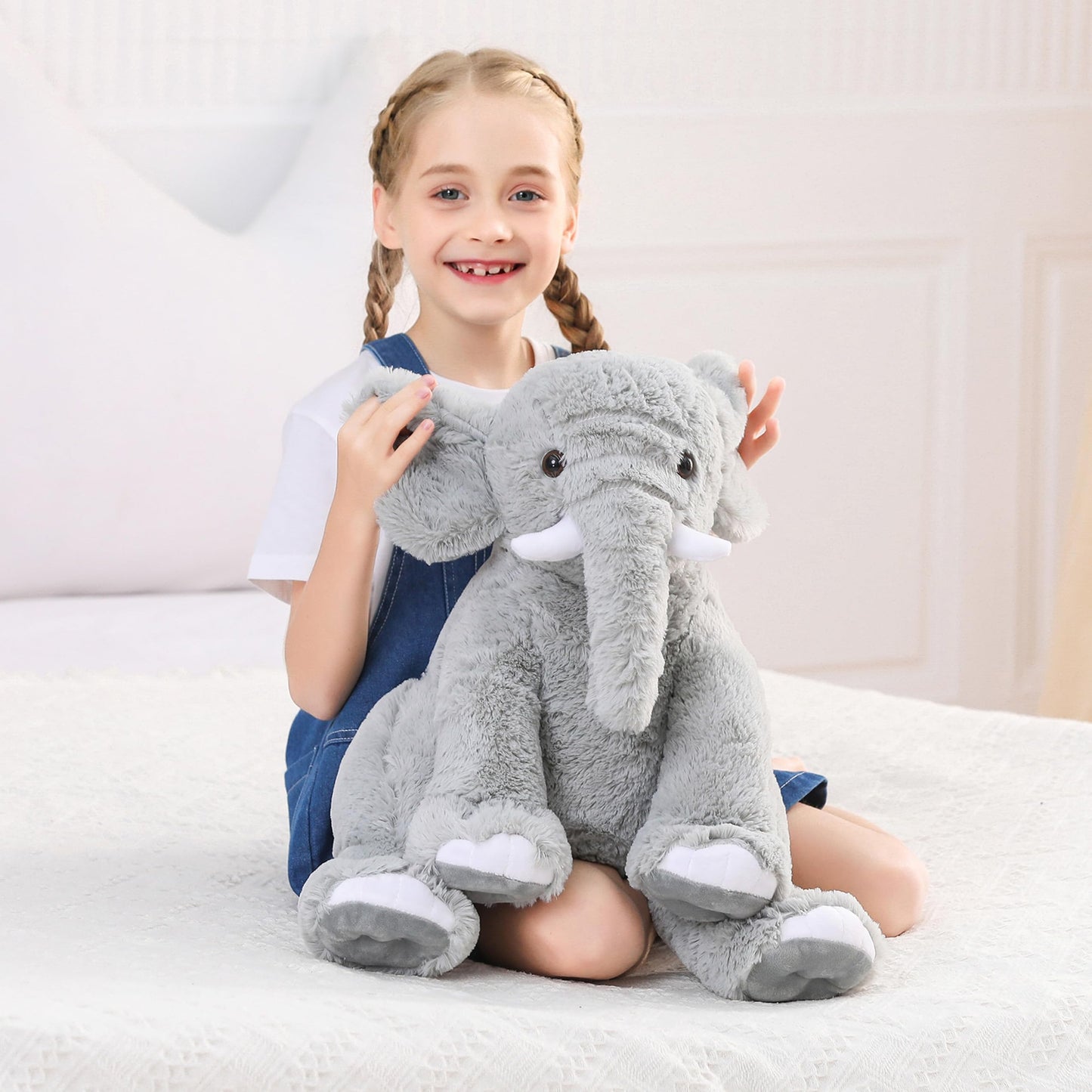 JellyMallow Elephant Weighted Stuffed Animals 5 lbs 16 inches Gray, Large Weighted Elephant Plushie Cuddly Pillow Gift for Kids & Adults