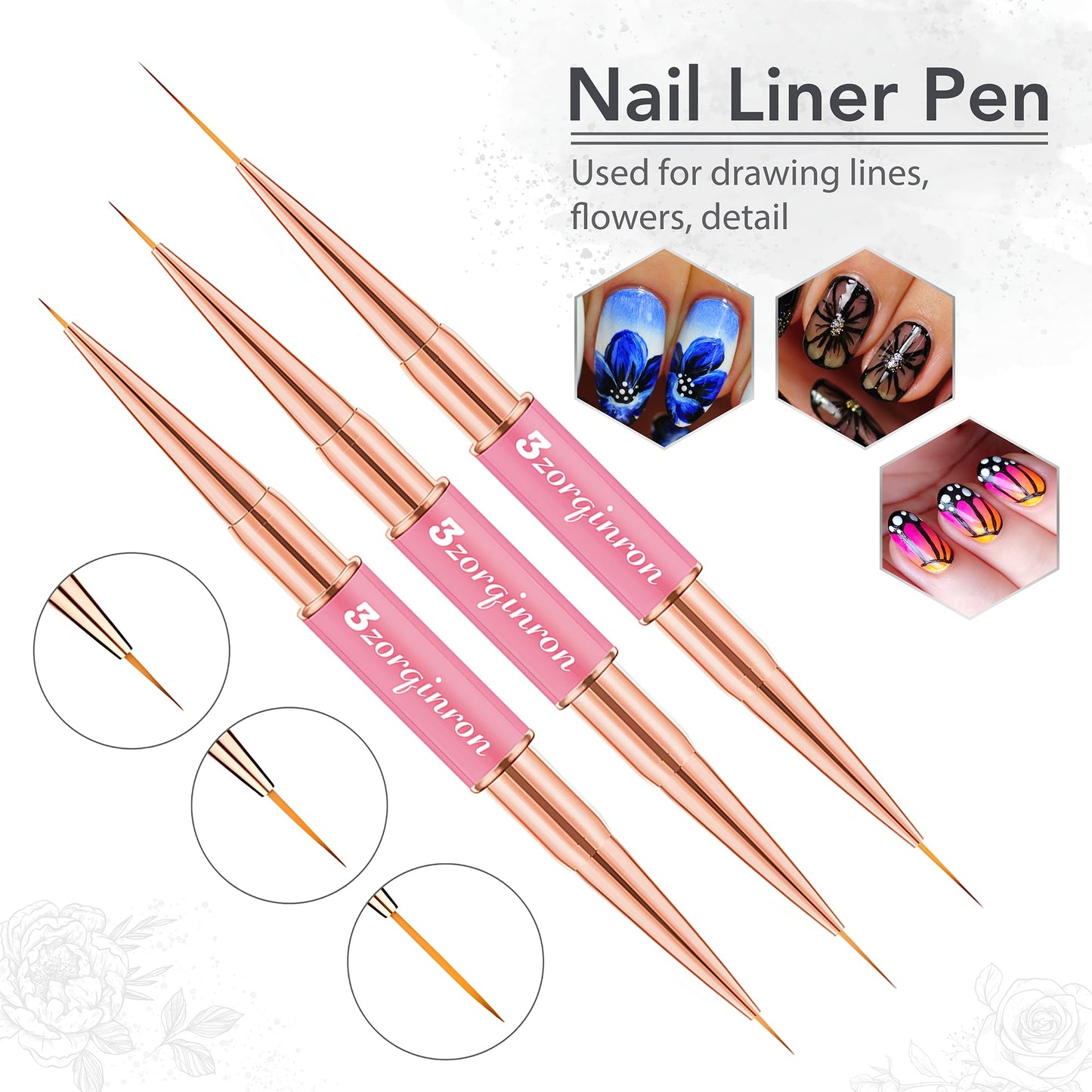 Nail Art Brushes Set, Professional 5Pcs Double-Ended Nail Brush Kit for Details, Long Lines, Ombre & 3D Design-Perfect for DIY Manicures & Salons (Pink)