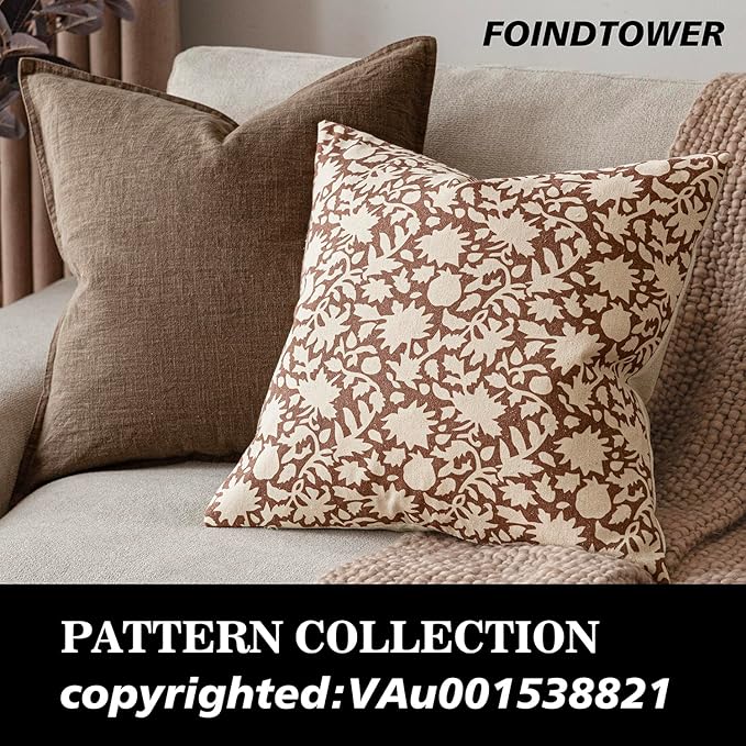 Foindtower Set of 2 Decorative Neutral Floral Throw Pillow Covers Accent Farmhouse Cushion Covers Boho Pillowcase for Couch Sofa Bedroom Living Room Home Decor,24×24 Inch,Light Orange Brown