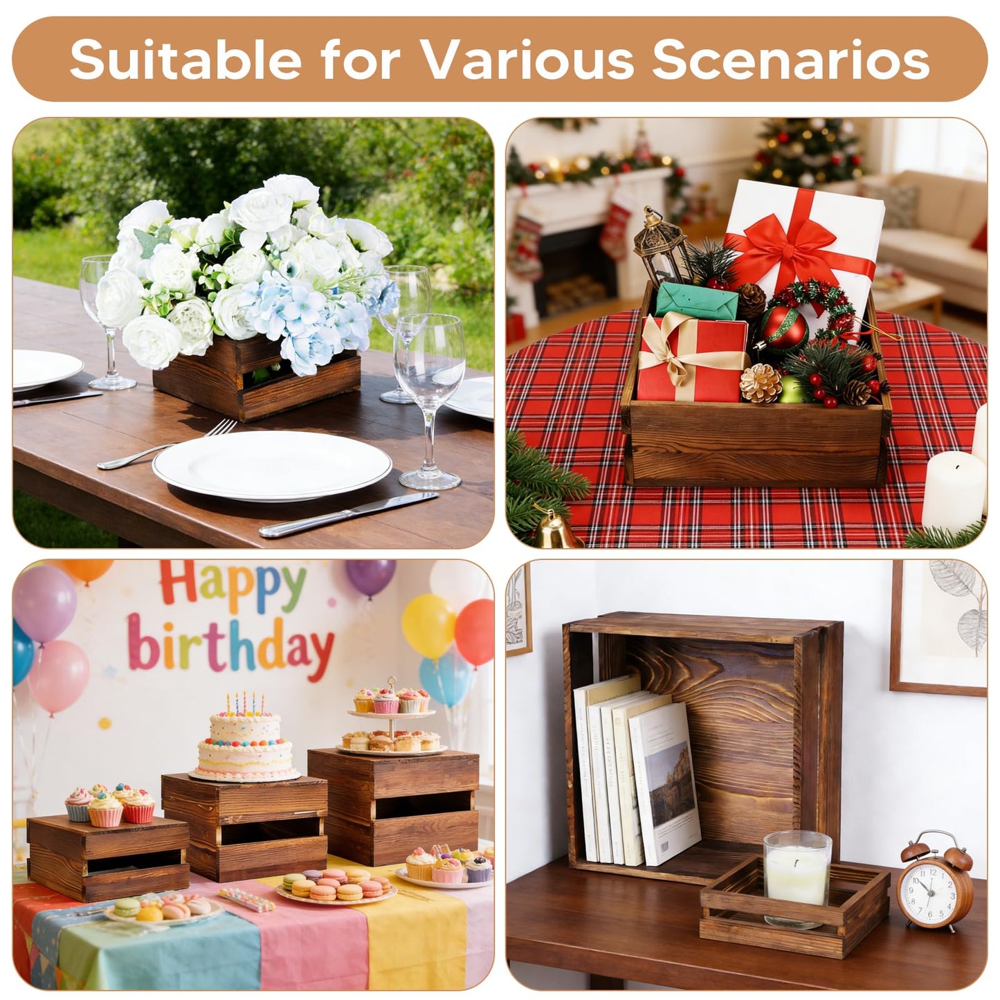 LEIFEOSH 6 Pack Wooden Crates for Display Wooden Risers Square Food Risers for Buffet Party Rustic Wood Cake & Cupcake Stands