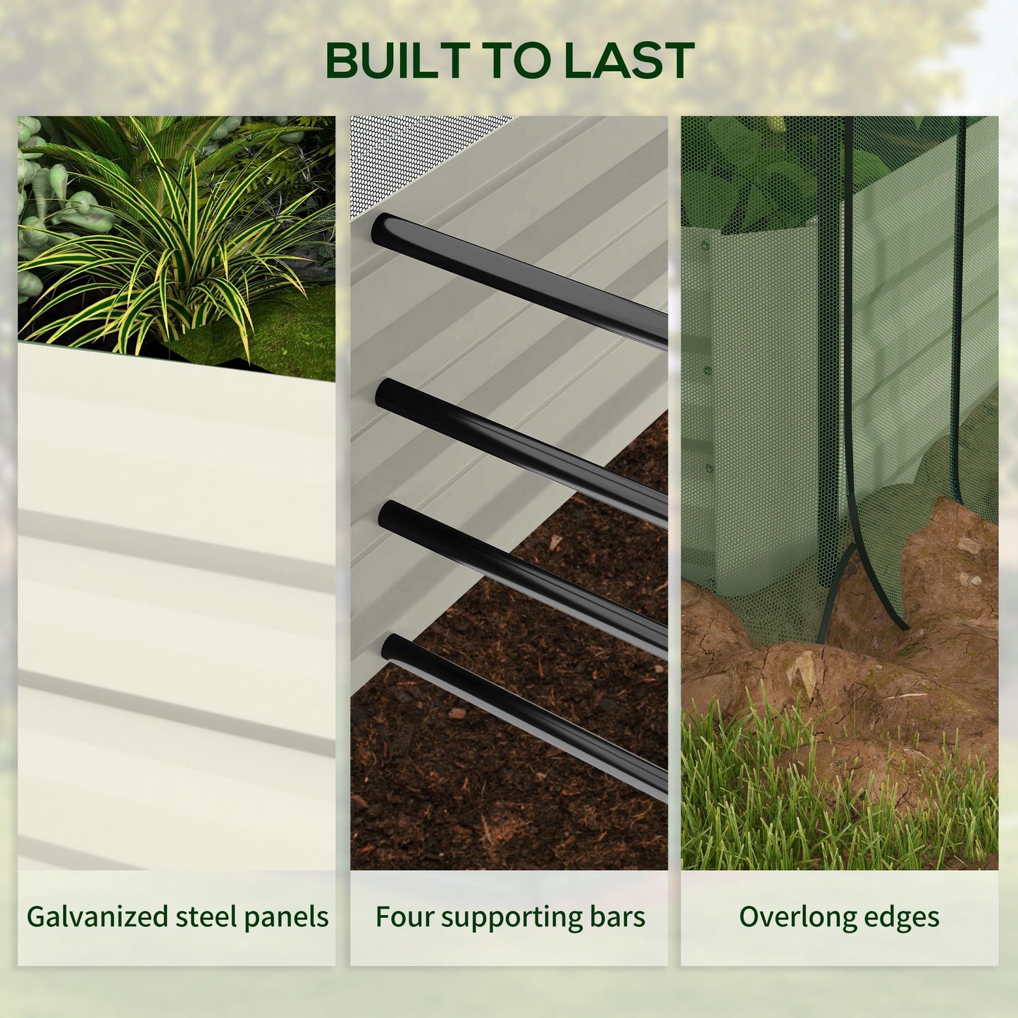 Outsunny 7.3 x 3.4 x 1 ft Galvanized Raised Garden Bed with Crop Cage Plant Protection Net and Shade Cloth Roof, Metal Planter Box with Cover for Vegetables, Flowers, Herbs, Beige