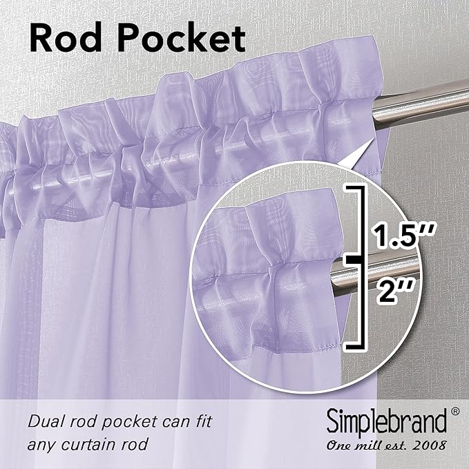 Simplebrand Lavender Sheer Curtains 90 Inches Long 2 Panels, Light Filtering Rod Pocket Solid Color Window Sheer Curtain Panels, Elegant Curtains & Drapes for Living Room, Bedroom, 42" W x 90" L