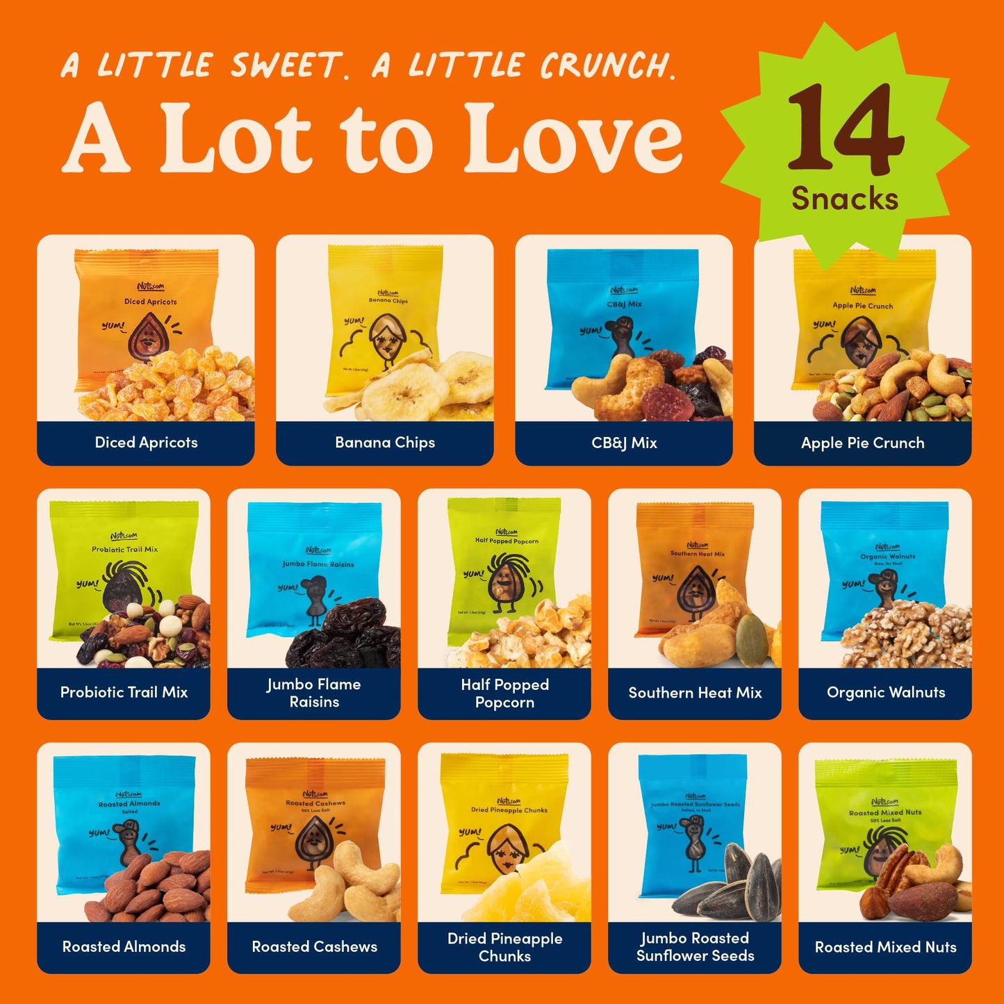 Nuts.com - Nuts and Dried Fruits Snack Box – Gourmet Mix Assortment for Festive Gifts – Package Includes Mixed Nuts, Dried Apricots & Fruits, Trail Mix, Heat Mix and Apple Pie Crunch