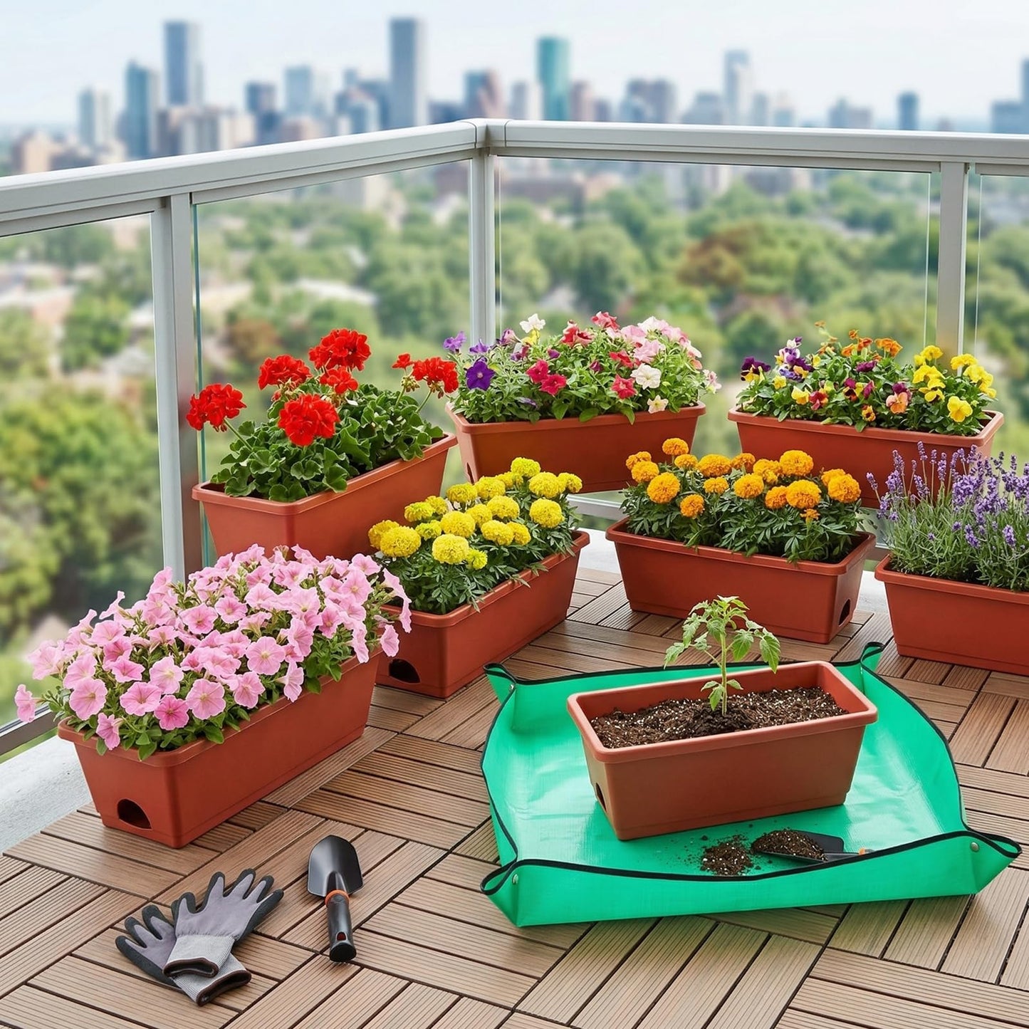 Yokodaza Red Window Box Planters, 7 Pack Rectangular Plastic Flower Planters Boxes with Saucers, 17 Inches Vegetable Planting Pots for Indoor Outdoor Garden, Patio, Windowsill, Home Decor
