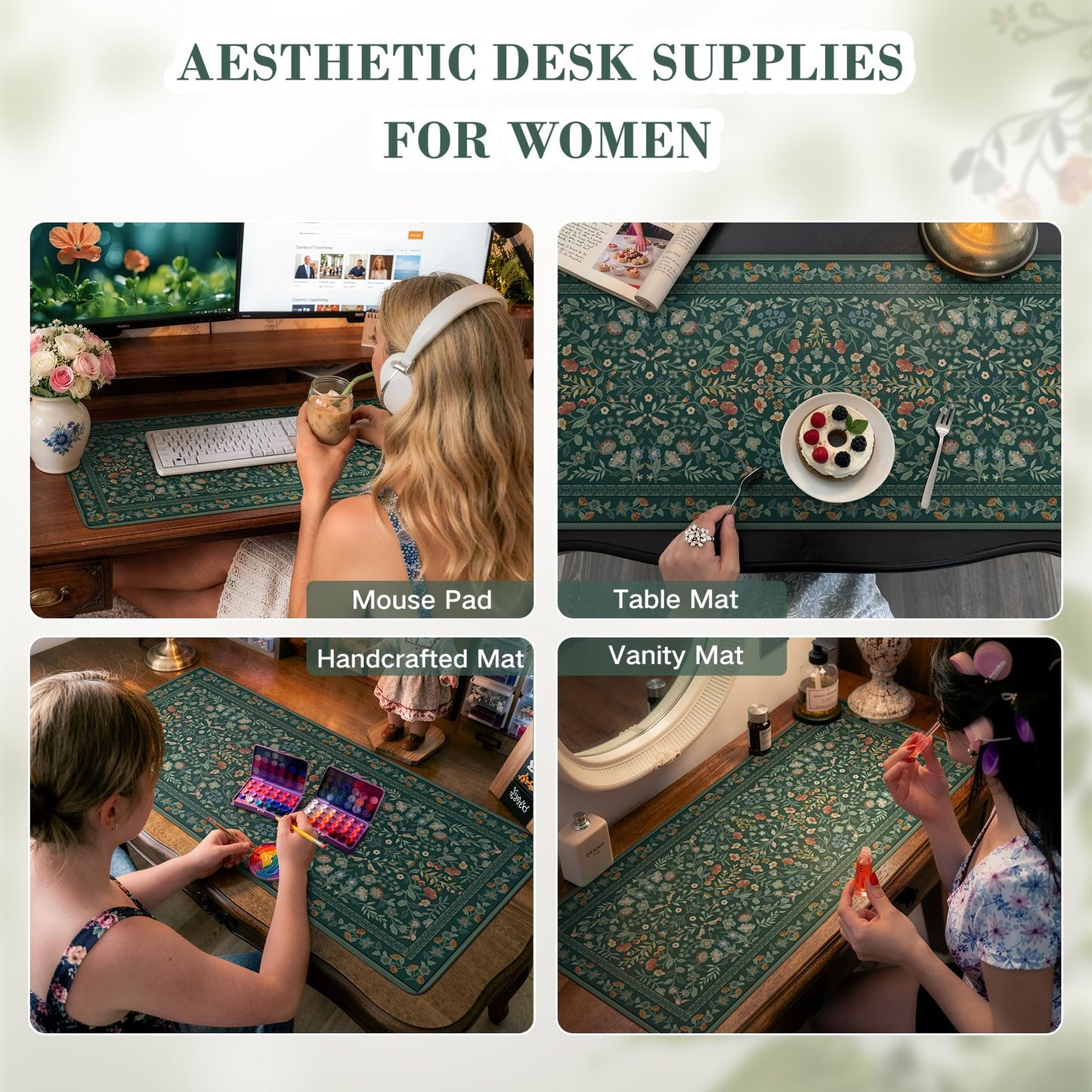 iCasso Desk Mat for Keyboard and Mouse, Large Mouse Pad, Desk Pad Mat, Anti-Slip Big Mousepad with Stitched Edges for Computer Desktop(Deep Green)