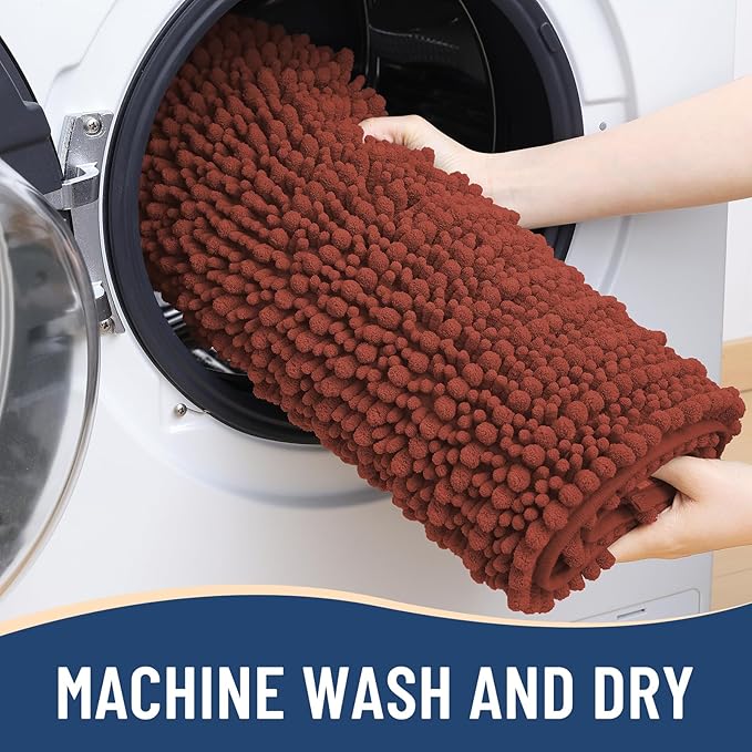 Arotive Luxury Chenille Bathroom Rug Mat, Extra Soft Thick Absorbent Shaggy Bath Rugs, Non-Slip Machine Wash Dry, Plush Bath Mats for Bathroom, Shower and Tub, 24x16, Rustic Terracott