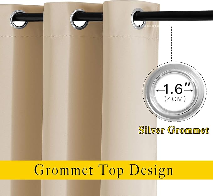 NICETOWN Blackout Window Curtains for Bedroom - Window Treatment Thermal Insulated Solid Grommet Vertical Drapes Window Treatments for Cafe, Biscotti Beige, Set of 2, W40 x L63