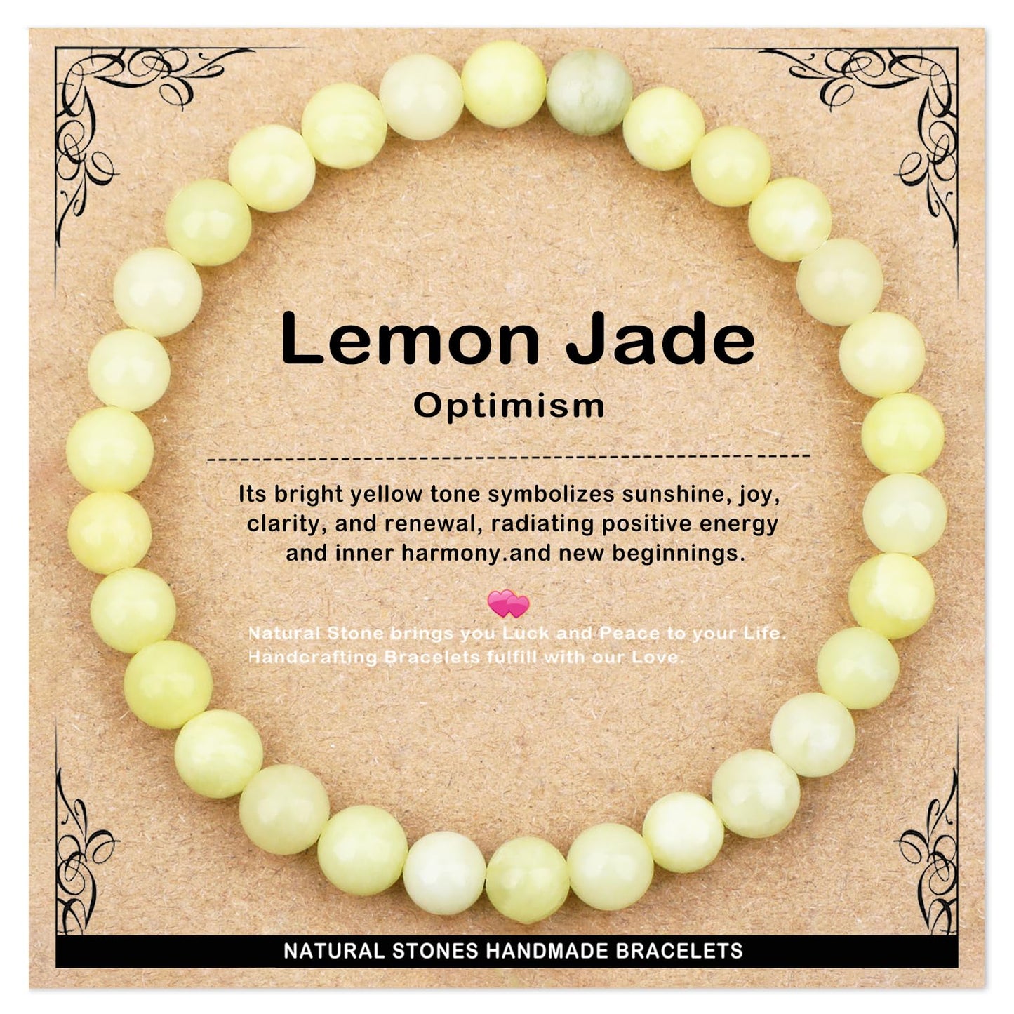 AD Beads 6mm Handmade Lemon Jade Elastic Bracelet – Natural Gemstone for optimism – Meditation, Yoga, Healing and Energy Gift for Men Women