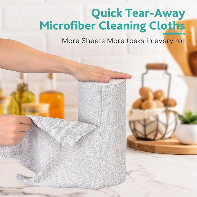 Matthew Microfiber Cleaning Cloth Roll 72Pack (12" x 12") Reusable Paper Towels&Washable Tear Away Towels,Ultra Water Absorbent Lint&Streak Free Cleaning Rags for Glass,Dishwash,Bathroom,Cars-Grey