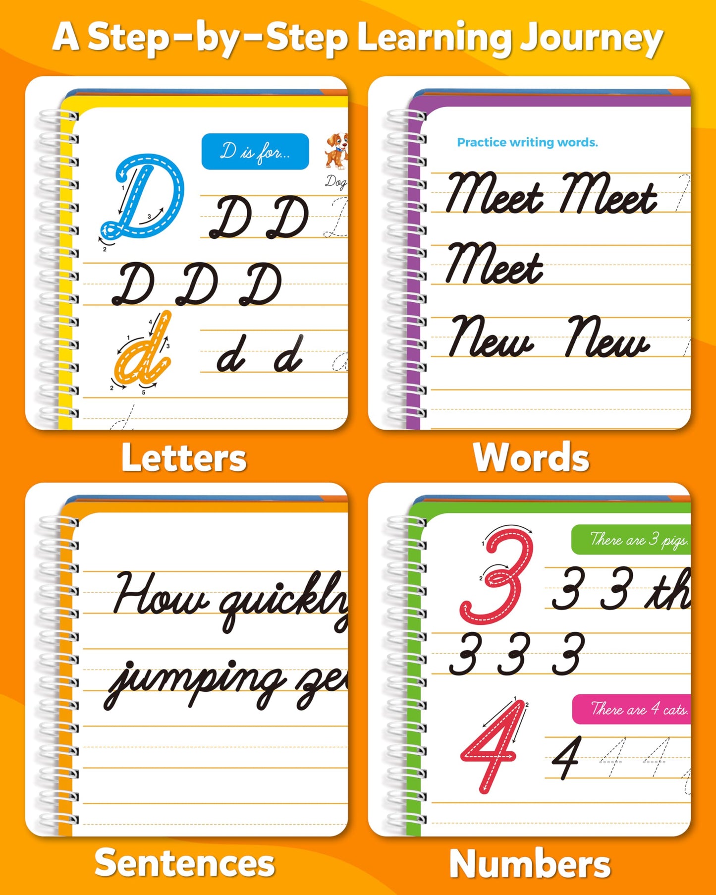 Coogam Magic Practice Copybook for Kids Age 3-12, Dry-Erase Writing Practice Book - Cursive Handwriting Aid With Alphabet Nmubers Words Sentences for Children and Beginners