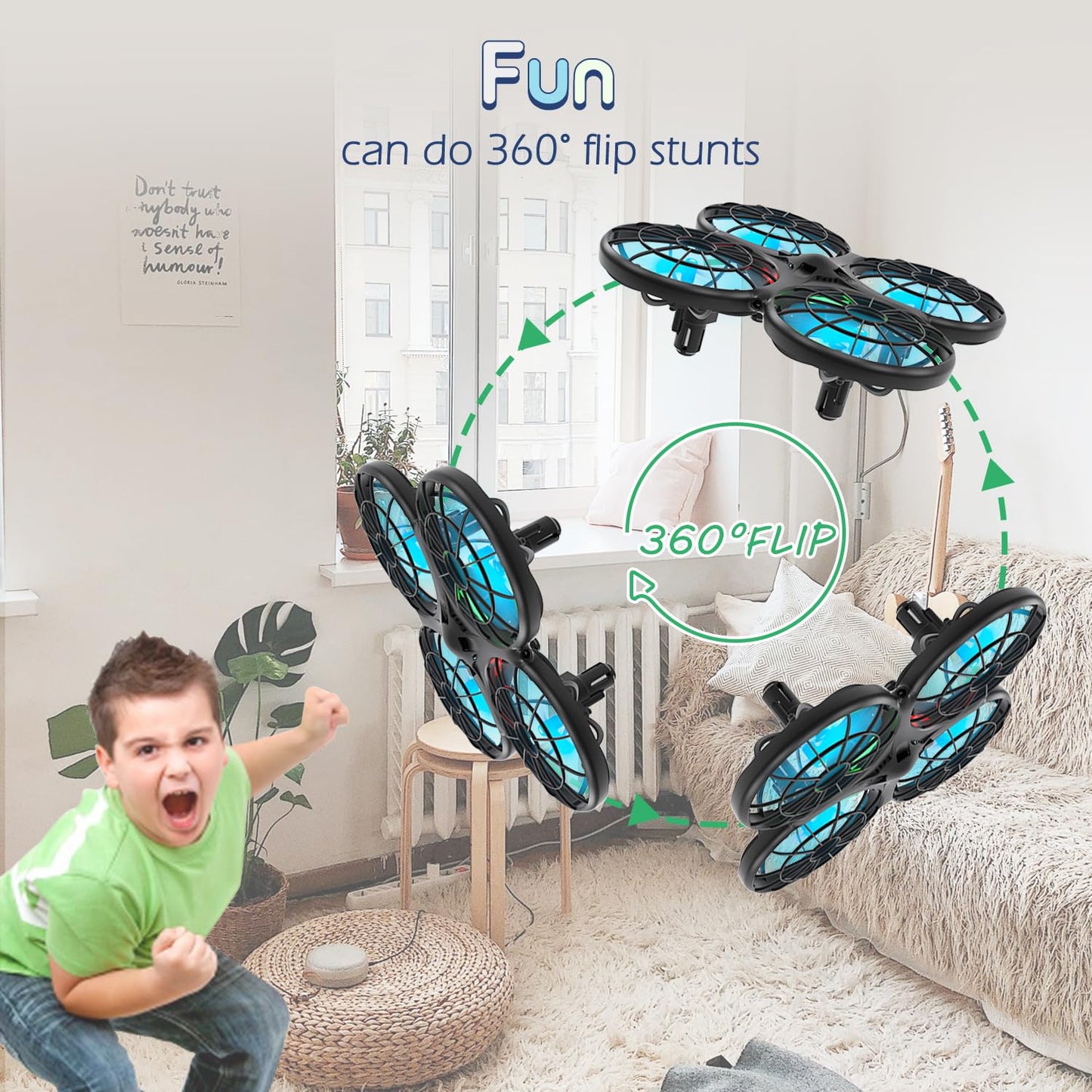 Loolinn | Drones for Kids Gift - Mini Drone, RC Drone with Auto Anti-Collision Technology/Safe for Kids/Easy to Fly / 360° Flip/Hand-Controlled Mode (Gift for Boys and Girls)