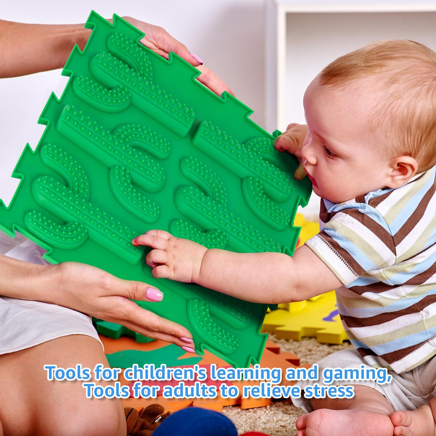 Edusense Sensory Mat for Autism Children - Textured Puzzle Play Mat for Kids, Non-Toxic Massage Game Floor Tiles | Safe Sensory Room Must Have (Classical)