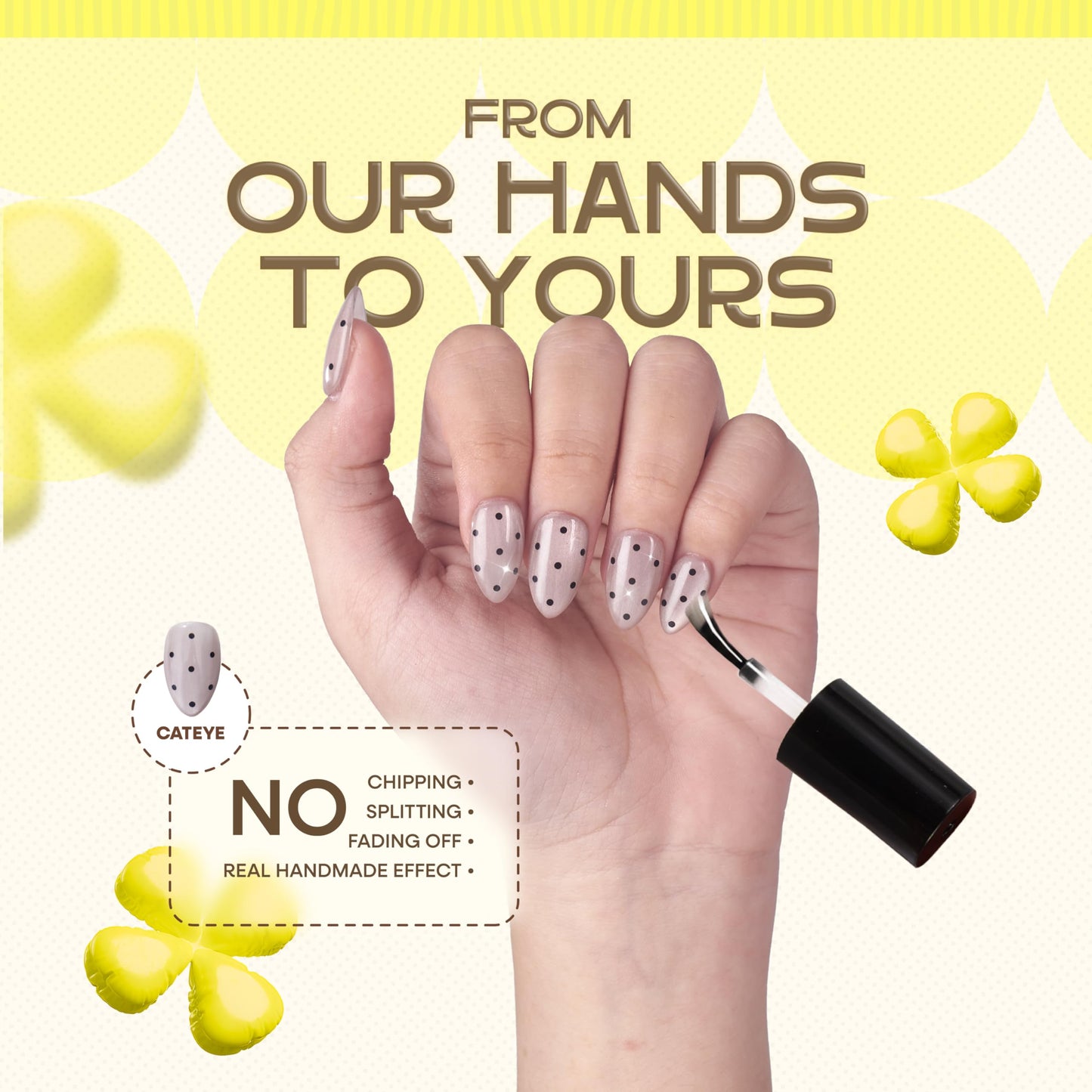 Nailique Press On Nails Short Almond – Handmade Smoky Cat Eye Soft Gel Black Polka Dot Sparkly, 26pcs Reusable Nail Tips with Glue & Remover, Salon Quality Bridal Wedding Manicure