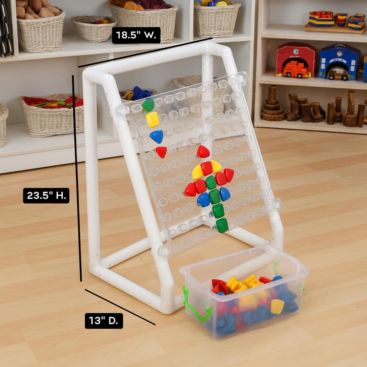 Constructive Playthings Mega Pegboard – 100 Oversized Pegs with Stand & Storage | STEM Manipulative for Math, Science & Special Needs