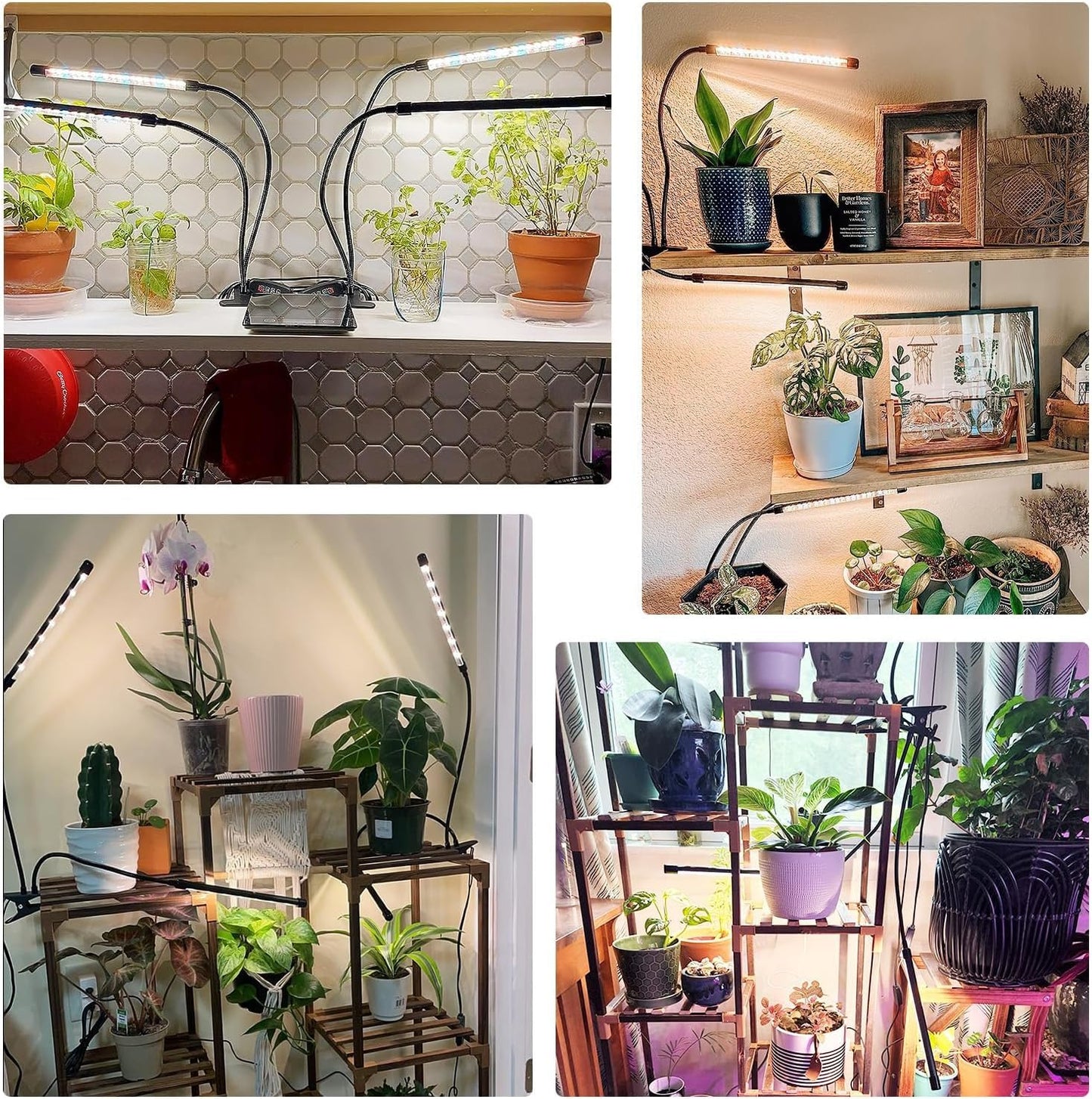 SDOVUERC Full Spectrum Dual Heads Clip Grow Lights for Indoor Plants with 3/9/12H Timer Dimmer and 10 feet Cables for Plant Growing(Adapter Included)