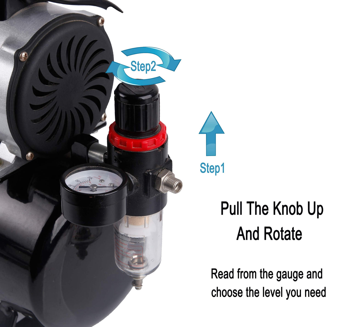 Timbertech Upgraded Airbrush Single-Piston Oil-free Mini Compressor ABPST08 with Cooling Fan, 3L Tank, Regulator, Moisture trap for Hobby, Body Tattoo, Model Painting, Automotive Graphic, Make-up